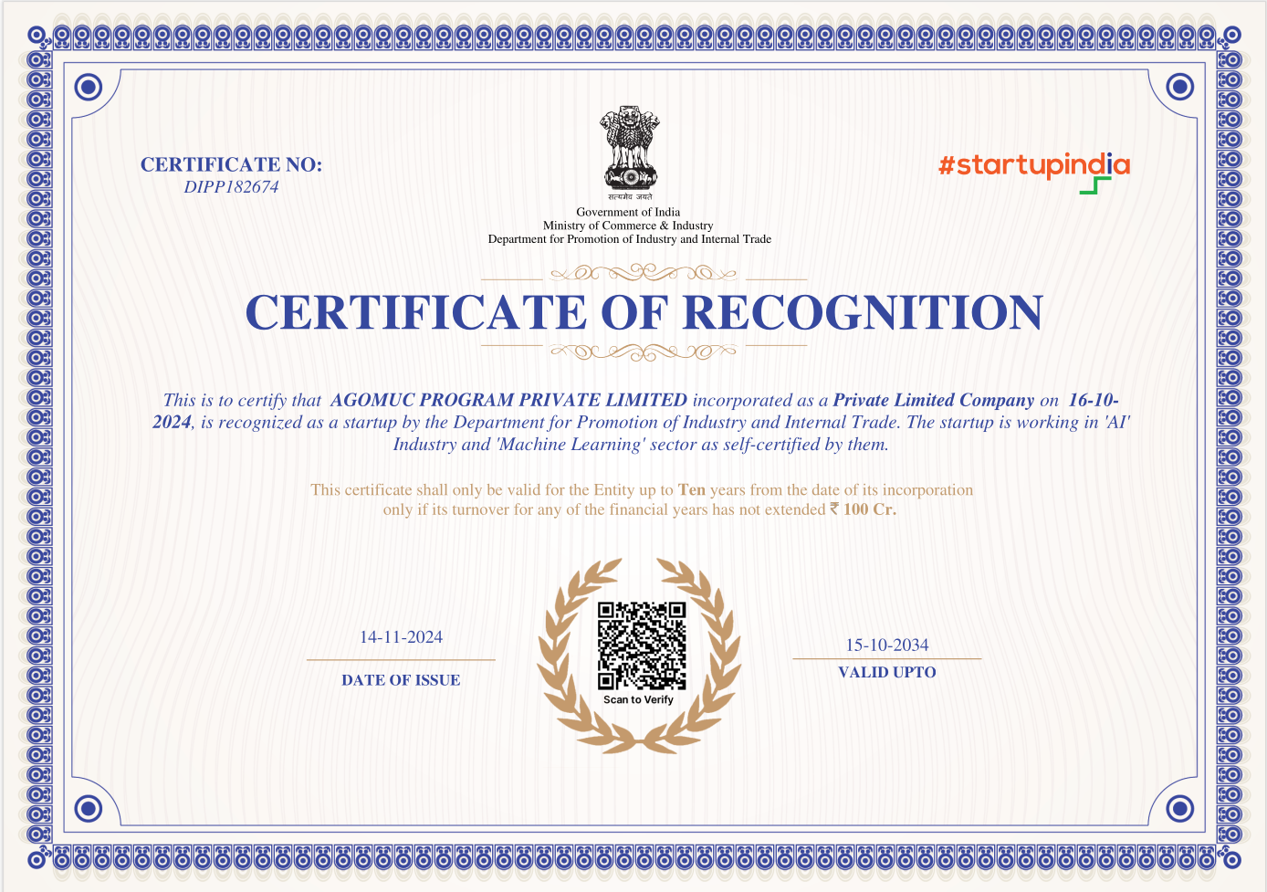 certificate of recognition